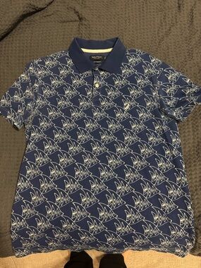 Nautica Navy Blue Polo with White Fish Print